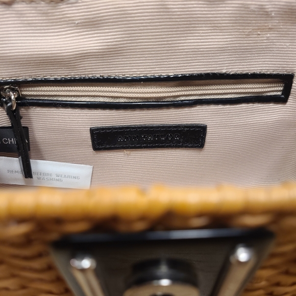 Ann Taylor Woven Wicker Clutch Handbag Natural Black - Picture 6 of 9